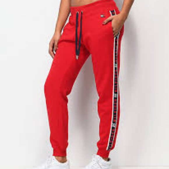 NWT Tommy Hilfiger Red Track Pants with White Stripes - Picture 1 of 7